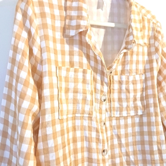 L Love Tops - Gingham Buttery Yellow Check Soft Button Down Shirt
